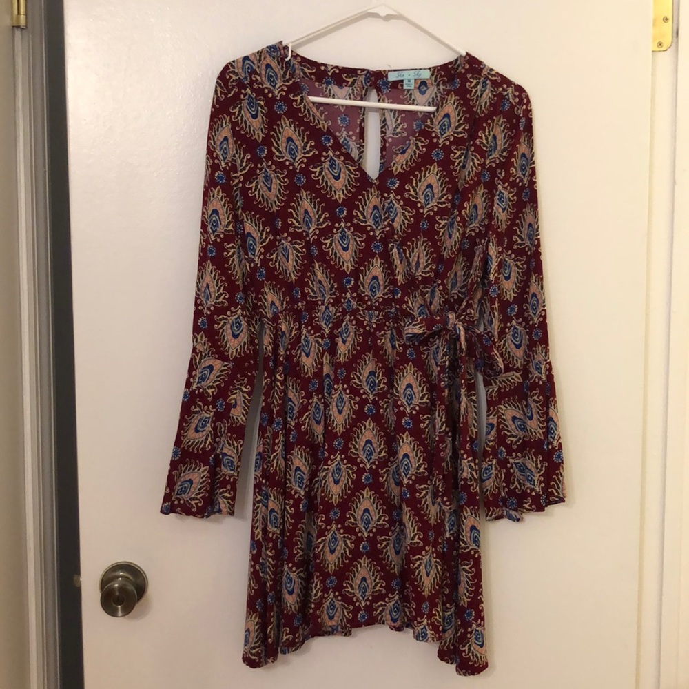 Maroon Paisley She + Sky Bell Sleeve Blouse | Top